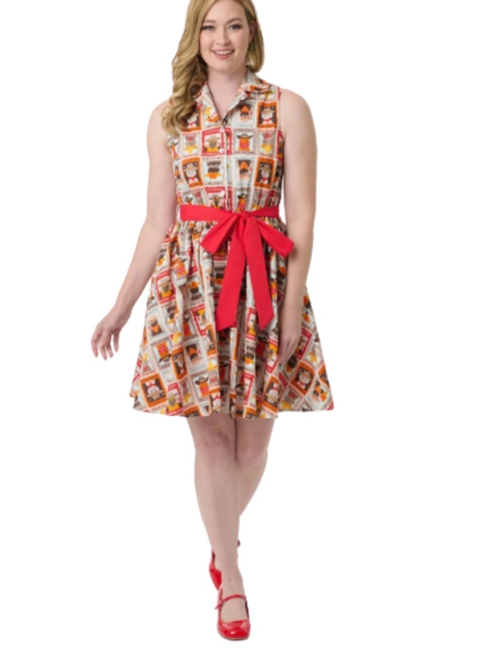 NEW Smak parlour Wanted Cats Notched collar Swing Dress s/4